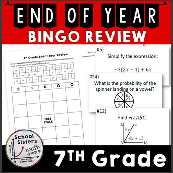 Preview of 7th Grade Math End of Year Review - BINGO and Task Cards