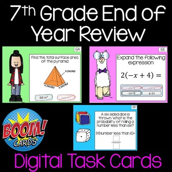 Preview of Review of 7th Grade Math Boom Cards for Distance Learning - Back to School