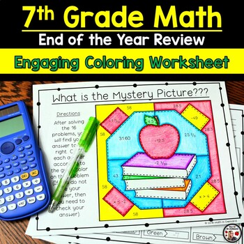 Preview of 7th Grade Math End of the Year Review Coloring Worksheet