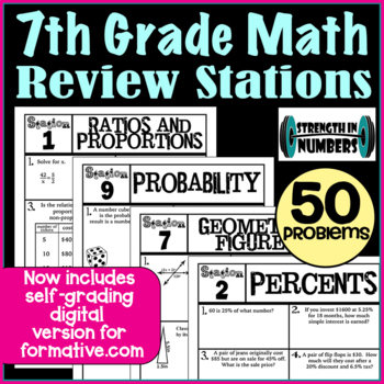 Preview of 7th Grade Math End of the Year Review Stations- formative.com version included