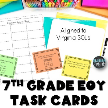 Preview of 7th Grade Math End of the Year SOL Review Tasks Cards