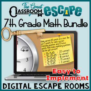 Preview of 7th Grade Math Escape Room Bundle Engaging, No Prep Math Review Activities