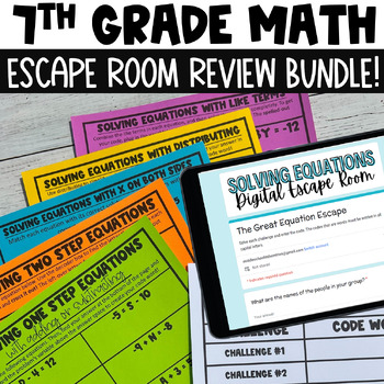 Preview of 7th Grade Math Escape Room Review Bundle | End Of Year State Testing Review
