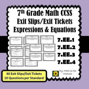Preview of 7th Grade Math Exit Slips/Exit Tickets Expressions & Equations