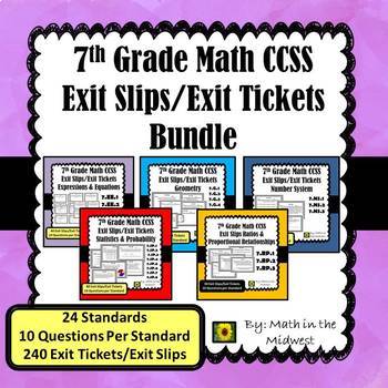 Preview of 7th Grade Math Exit Tickets/Exit Slips {Common Core} All Standards