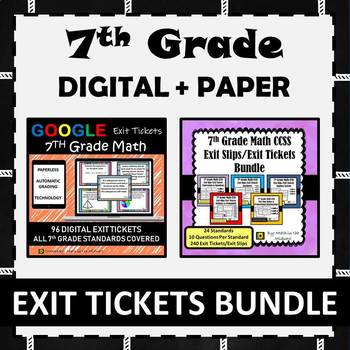 Preview of 7th Grade Math Exit Tickets Paper + Digital Bundle