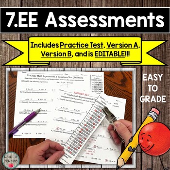 Preview of 7th Grade Math Expressions & Equations Multiple Choice Assessments Tests