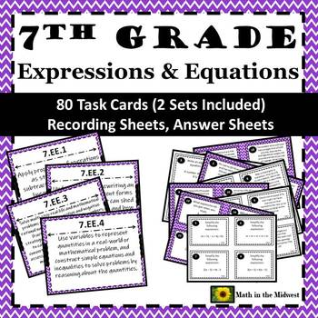 Preview of 7th Grade Math Expressions & Equations Task Card Bundle