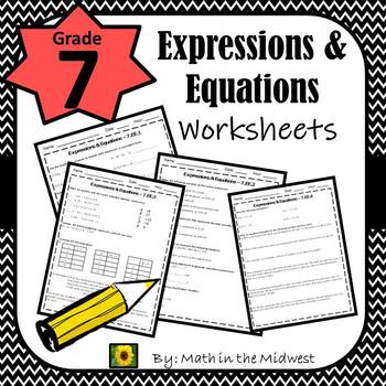 Preview of 7th Grade Math Expressions & Equations Worksheets