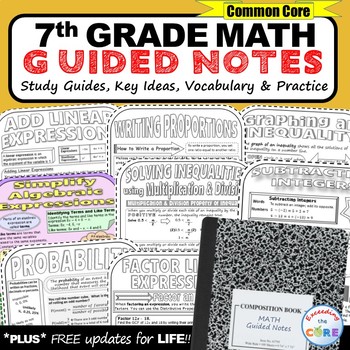 Preview of 7th Grade Math GUIDED NOTES Bundle - Interactive Math Notebooks: end of year