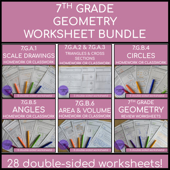 Preview of 7th Grade Math Geometry Classwork or Homework BUNDLE