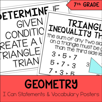 Preview of Word Wall Geometry I Can & Vocabulary Posters | 7th Grade Math