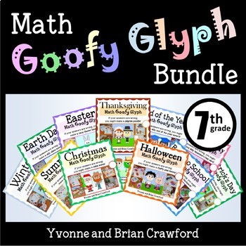Preview of 7th Grade Math Goofy Glyph Bundle | Math Facts | Spiral Review | 40% off