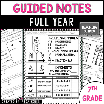 Preview of 7th Grade Math Guided Notes Full Year - 2016 Va Math SOLs