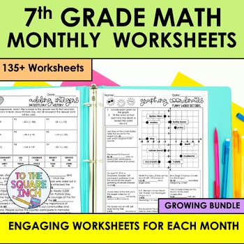 Preview of 7th Grade Math Holiday Worksheet Bundle | Fun Math Worksheets for Every Holiday