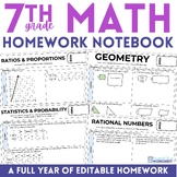 7th Grade Math Homework - A Full Year of Editable Homework