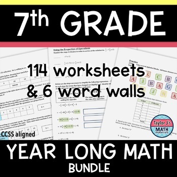 Preview of 7th Grade Math Review Worksheets / Guided Notes / Homework YEAR-LONG Bundle