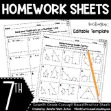 7th Grade Math Homework Sheets for Full Year EDITABLE Temp