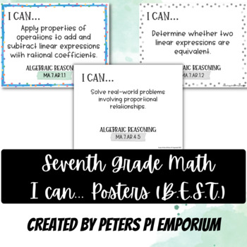 Preview of 7th Grade Math I CAN... Statement Posters (B.E.S.T. Standards) Watercolor Theme