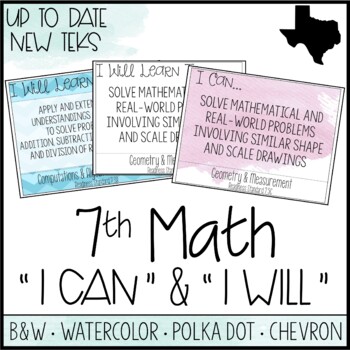 Preview of 7th Grade Math TEKS  - "I Can" Statements / "I Will Learn To" Posters