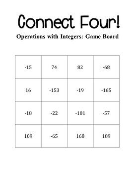 7Th Grade Math Integers Connect Four Math Game (With Digital Game)