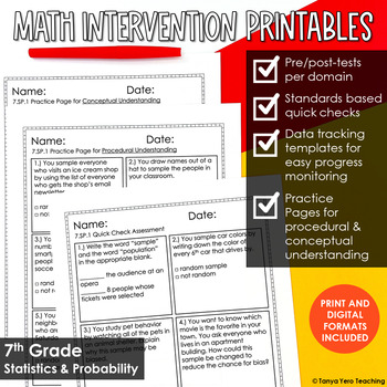 Preview of 7th Grade Math Intervention Statistics and Probability RTI Progress Monitoring