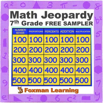 Preview of 7th Grade Math Jeopardy Common Core Review Game FREE SAMPLER