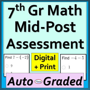 Preview of 7th Grade Math Midyear - End of Year Spiral Review Post Assessment Self Scoring