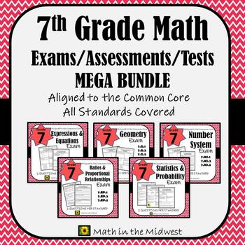 Preview of 7th Grade Math Test/Exam {Common Core Assessments} All Standards