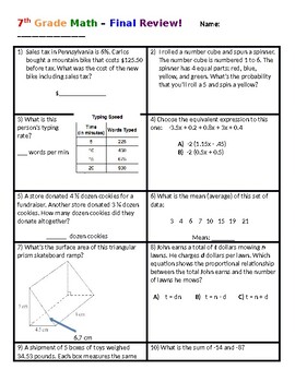 7th grade math mixed review editable tpt