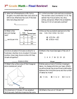 7th Grade Math - Mixed Review! (EDITABLE w/ Answer Key) | TpT