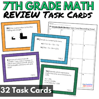 Preview of 7th Grade Math Mixed Review Test Prep Task Cards