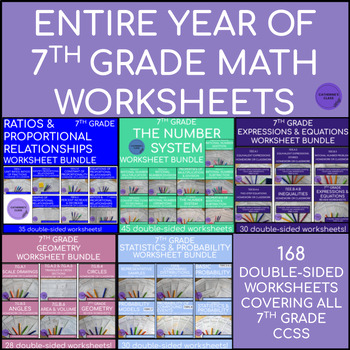 Preview of Entire Year of 7th Grade Math Worksheets MEGA BUNDLE
