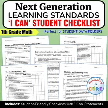 Preview of 7th Grade Math Next Generation Learning Standards 'I CAN' STUDENT CHECKLISTS