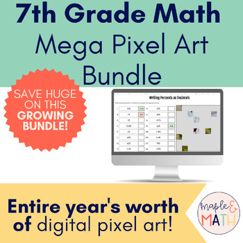 Preview of 7th Grade Math No Prep Digital Mystery Puzzle Pixel Art Review Activity Bundle