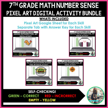 Preview of 7th Grade Math Number Sense Pixel Art Activity Bundle (Google Sheets)
