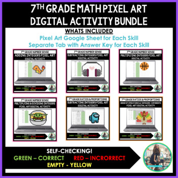 Preview of 7th Grade Math Pixel Art Activity Bundle (Google Sheets)