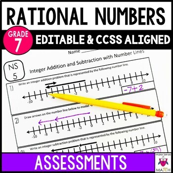 Preview of Rational Number Assessments 7th Grade Math Common Core EDITABLE