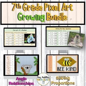 Preview of 7th Grade Math PIXEL ART Activities BUNDLE | Distance Learning