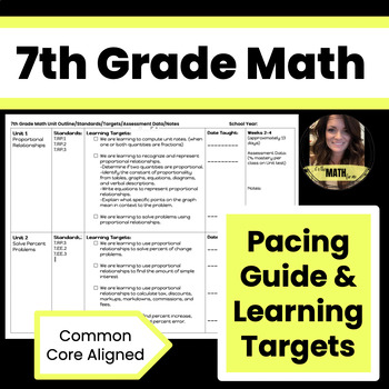 Preview of 7th Grade Math Pacing Guide | Learning Targets | CCSS