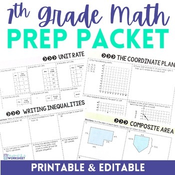 Preview of 7th Grade Math Summer Prep Packet | 6th Grade Math Review Skills