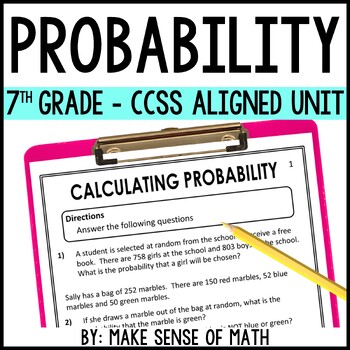 Preview of Probability Unit 7th Grade Math | Notes Activities & Assessments