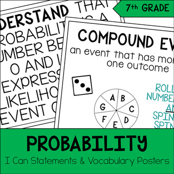 Preview of Word Wall Probability I Can & Vocabulary Posters | 7th Grade Math