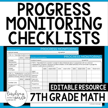 Preview of 7th Grade Math Progress Monitoring Checklists