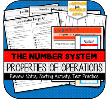 Preview of Properties of Operations NOTES, SORTING ACTIVITY, TEST PRACTICE