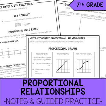 Preview of Proportional Relationships Notes & Guided Practice | 7th Grade Math