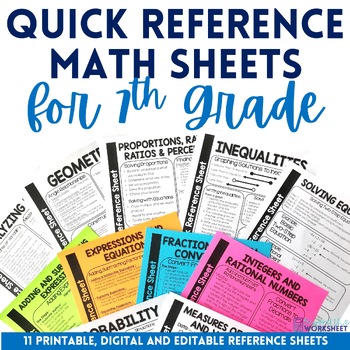 Preview of 7th Grade Math Quick Reference Sheets | Study Guides