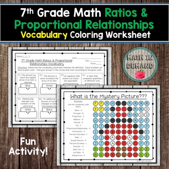 7th grade math ratios proportional vocabulary coloring worksheet