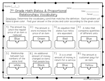7th Grade Math Ratios & Proportional Vocabulary Coloring Worksheet