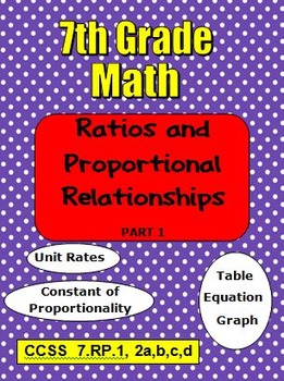 Preview of 7th Grade Math Ratios and Proportional Relationships Part 1 CCSS 7.RP.1.2abcd